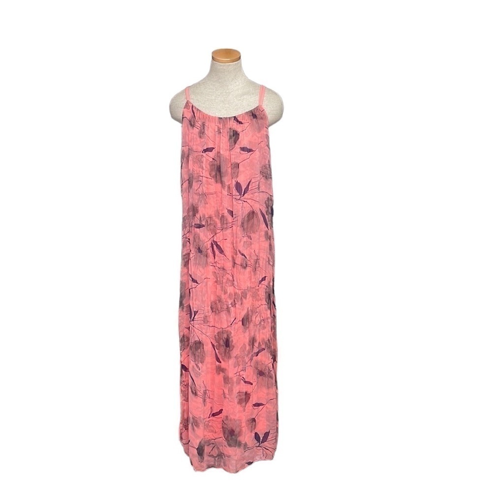 ALOHA Hawaiian Dress Sleeveless Slip Floral Pink Purple Silk Italy Medium Hawaii
